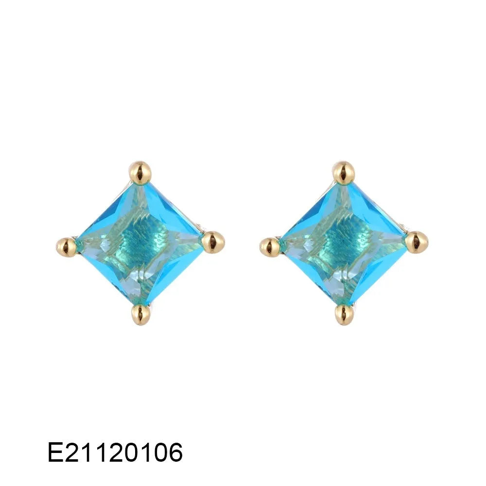 Brass gold-plated drop earrings with pear-shaped zircon stones in a candy colour.