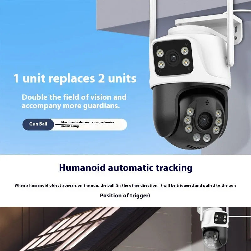 Outdoor surveillance system with binocular camera and dual screen wireless monitor for remote property viewing