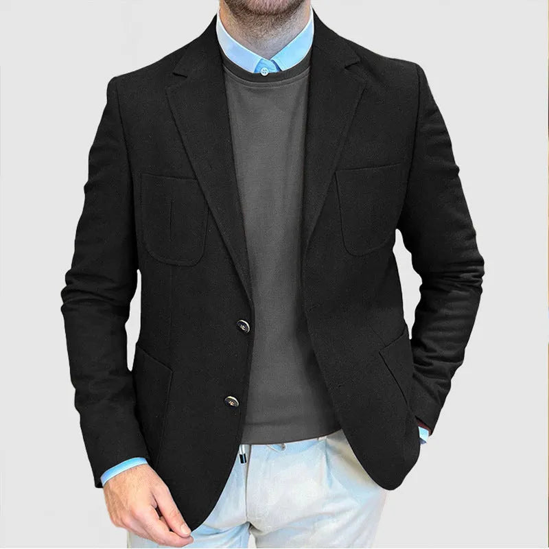 Men's loose fit cotton casual jacket in army green displayed front and back