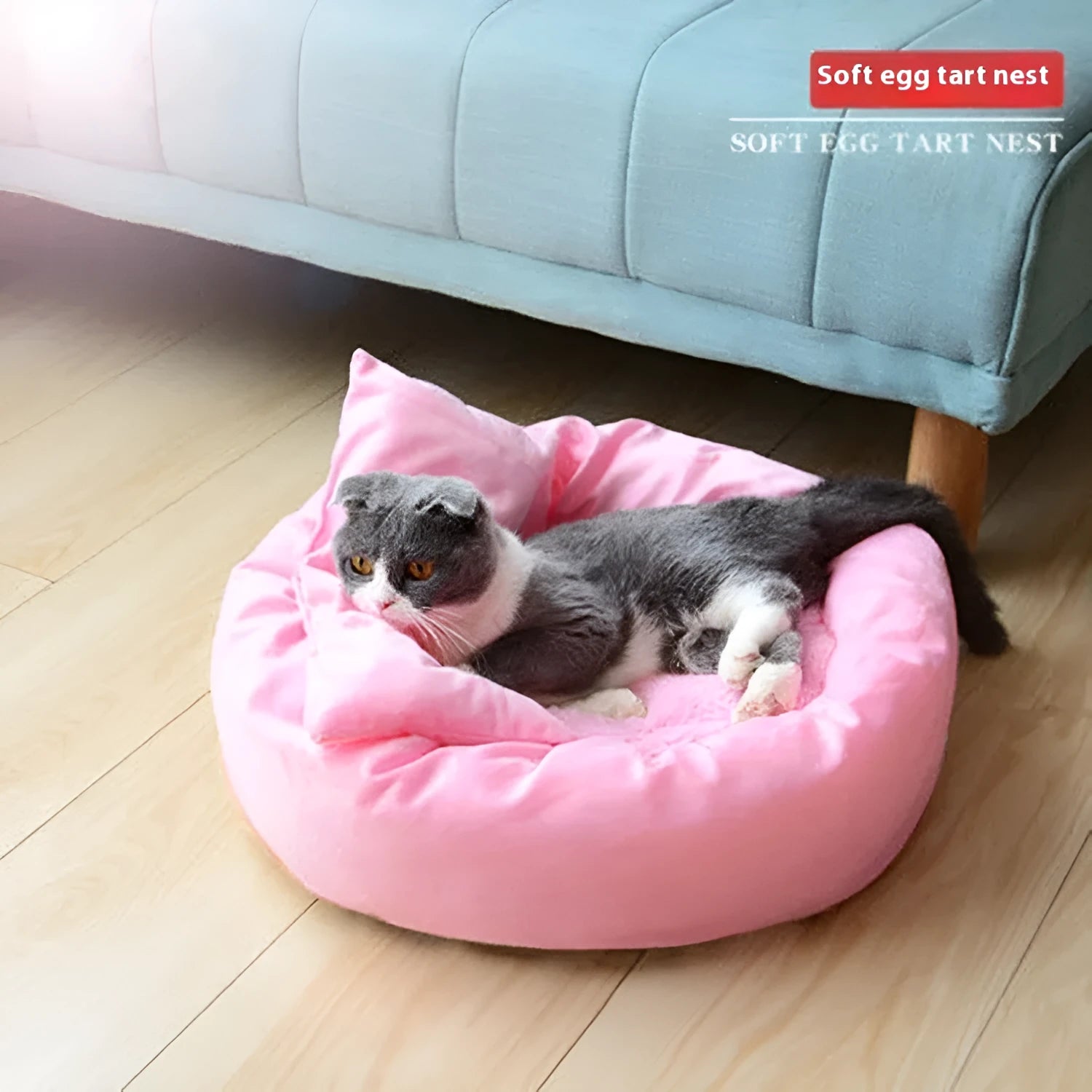 Winter warm PP cotton dog bed in light grey with optional pillow, showing circular design