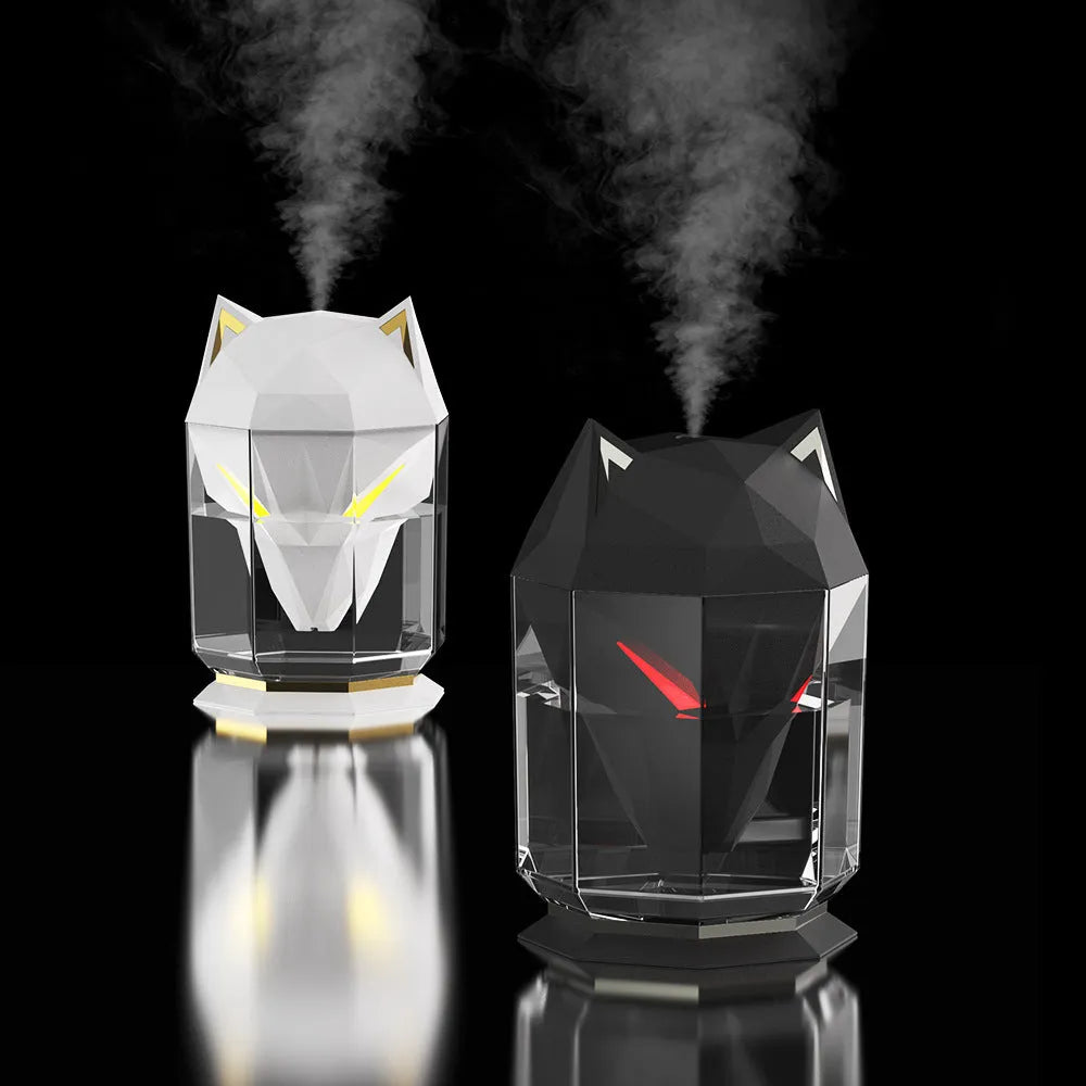 War Wolf ultrasonic desktop humidifier with colourful lights and USB cable
