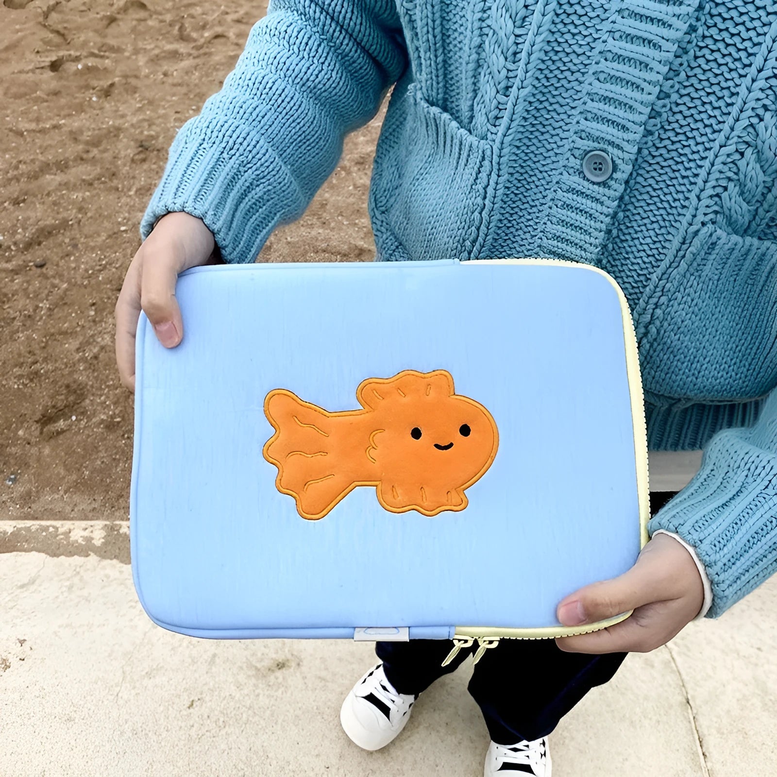 Cute goldfish cotton tablet protection sleeve bag with zipper closure in 11 inch size