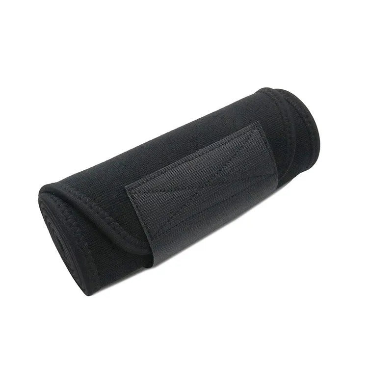A neoprene lumbar support belt for sports and fitness, shown in black, blue, and pink colour options.