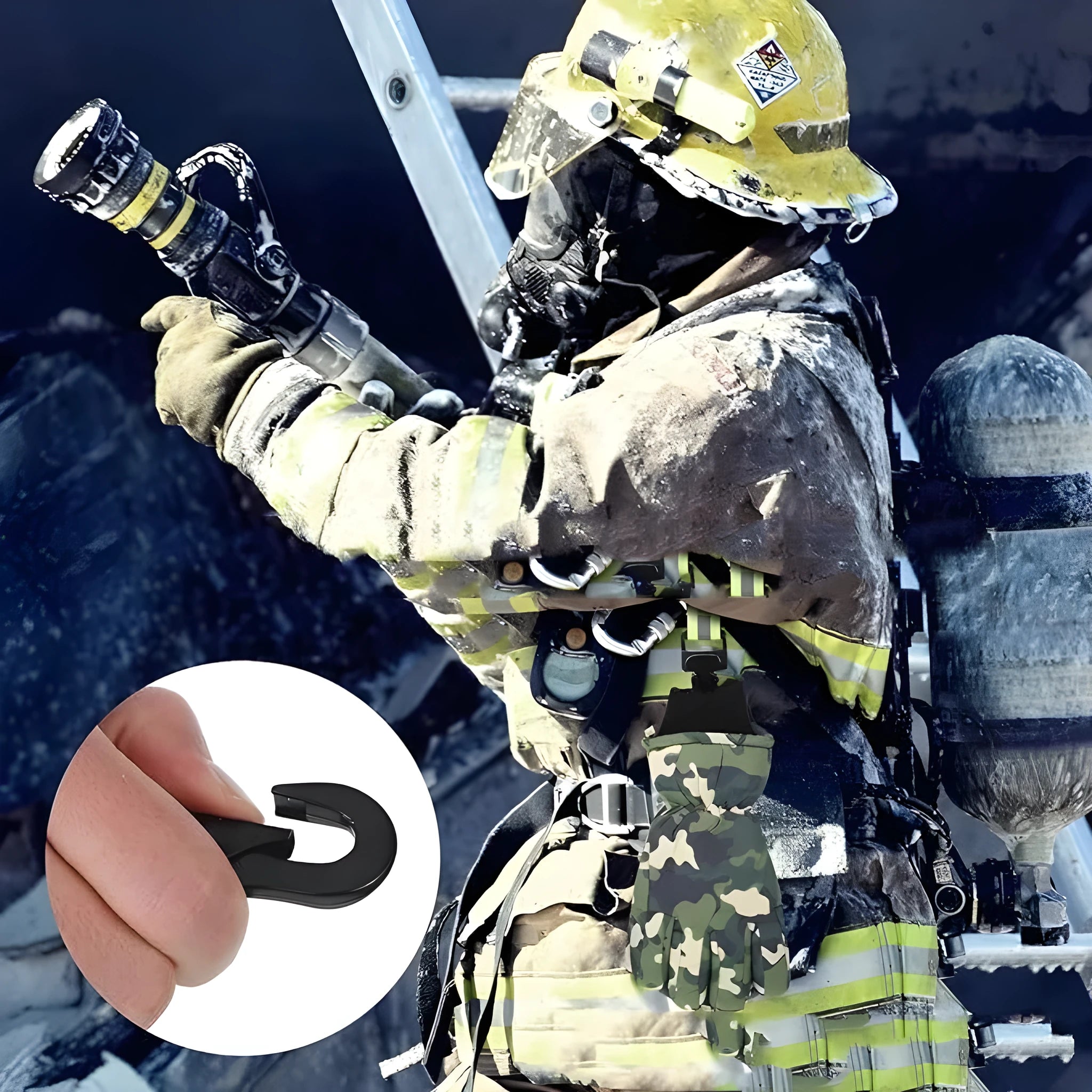 Fluorescent green S-size safety clip with metal buckle for fireman gloves