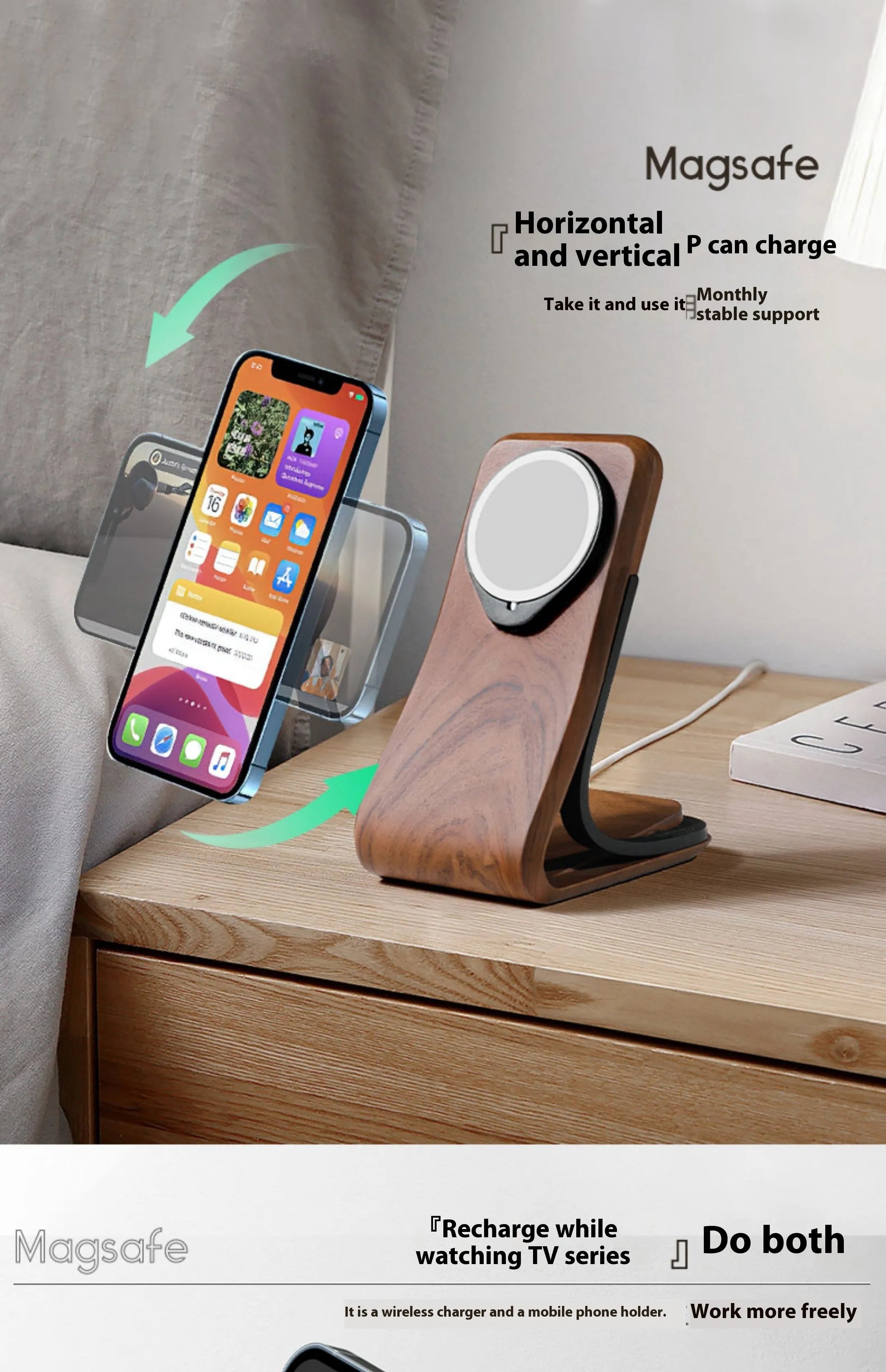 Magsafe magnetic resin phone holder on desktop with mobile phone attached