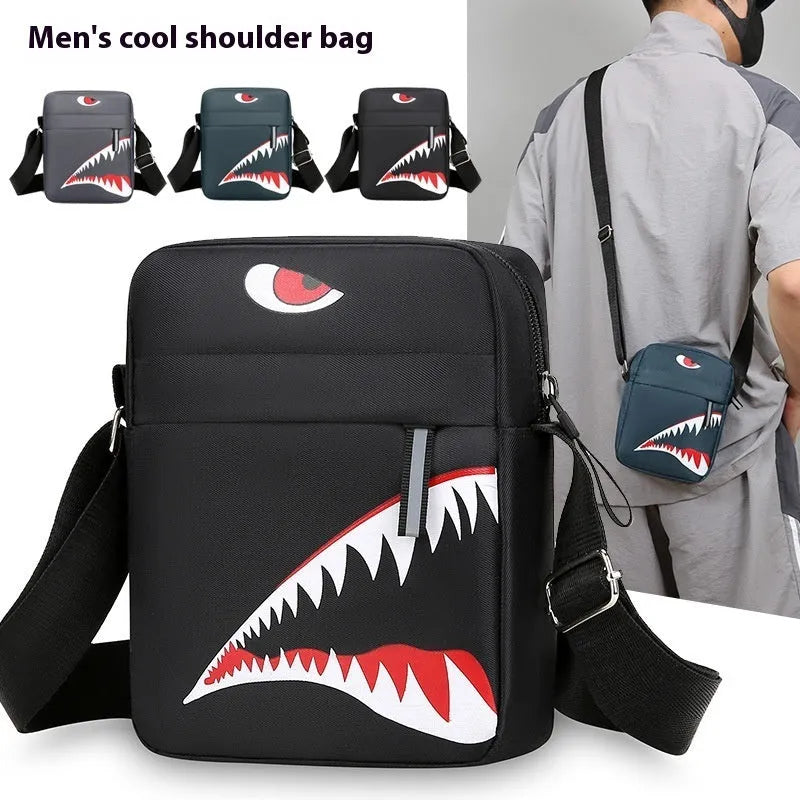 Men's small Oxford cloth crossbody bag with animal pattern printing in black, grey, or green