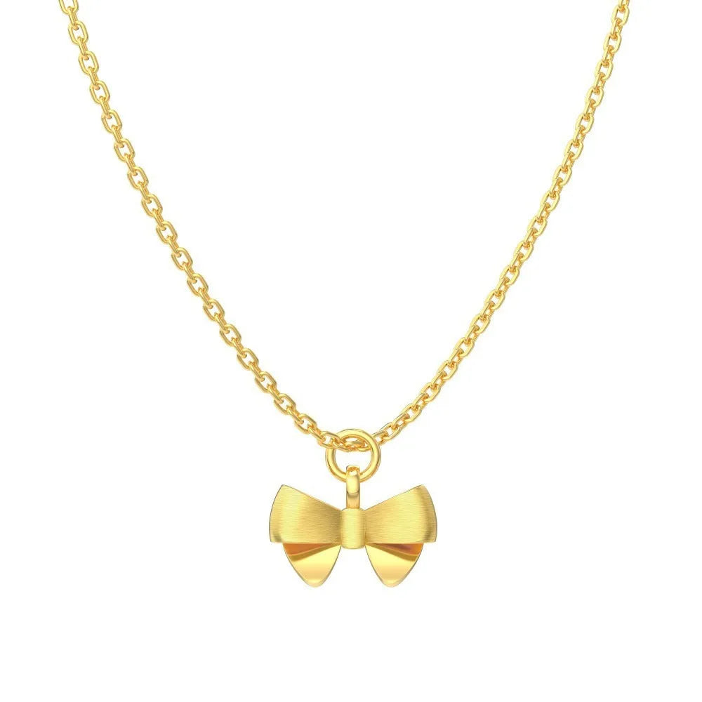 Matte bow pendant necklace in 925 silver with platinum electroplated finish on display