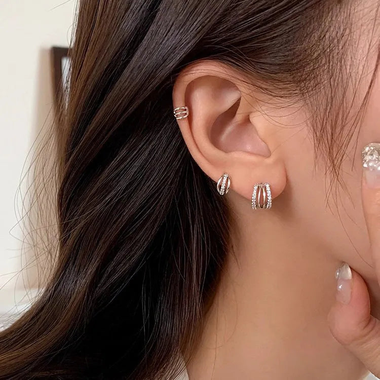 925 sterling silver geometric earrings with light luxury design in three size options