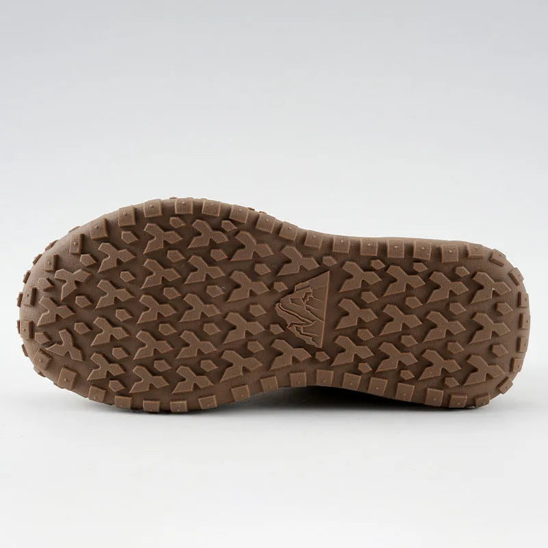 Men's khaki suede and canvas low-top safety shoes with lace-up closure and plastic steel toe for construction site use