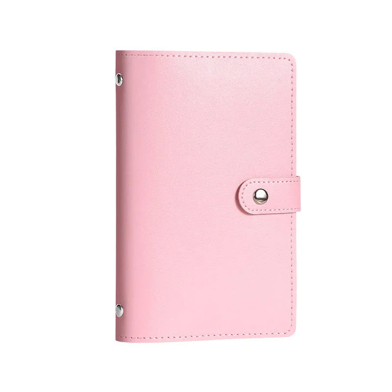 Macaron savings book with imitation leather cover in princess pink colour, 50 sheets