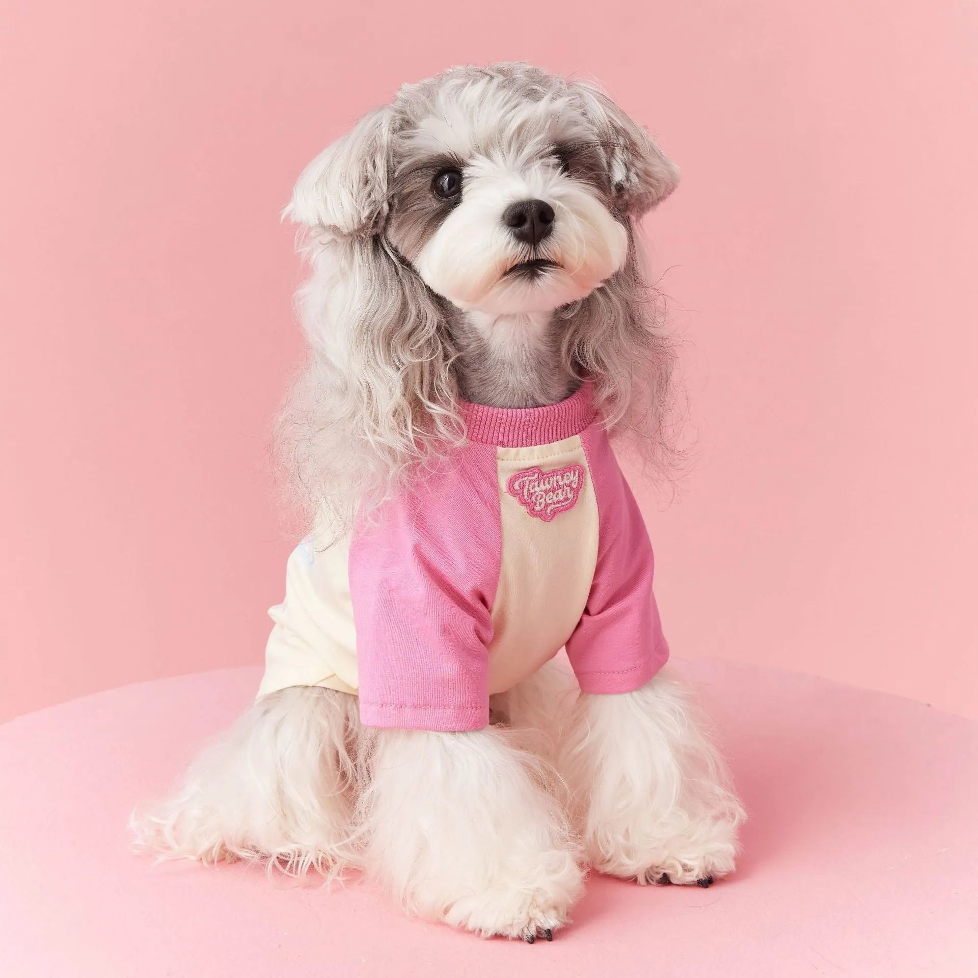 Cotton dog summer clothes with contrast embroidery in red or pink, available in sizes XS to XXL