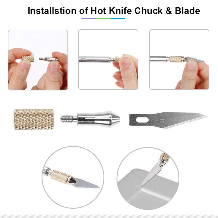 65-piece carving soldering iron kit with 30W heating core, rubber handle, letter and number stamps, and seven carving heads