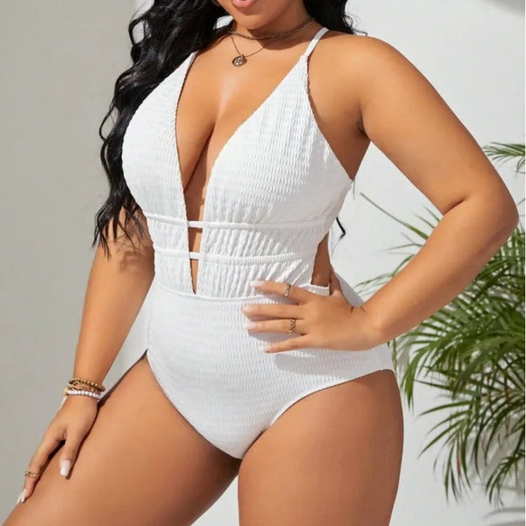 Women's solid colour one-piece swimsuit with belly-covering front, sleeveless, polyester fabric, available in multiple colours and sizes 0XL to 4XL