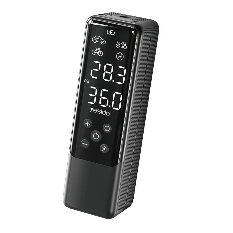 Portable 12V car tyre inflator black VC05 with LED light and pressure gauge for high power inflation