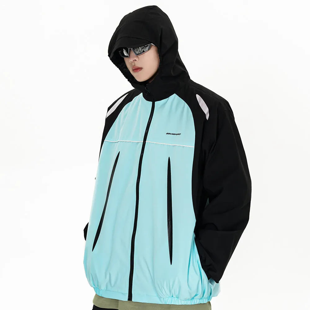 Men's sun-protective wind coat in blue with polyester lining, size S-XXL
