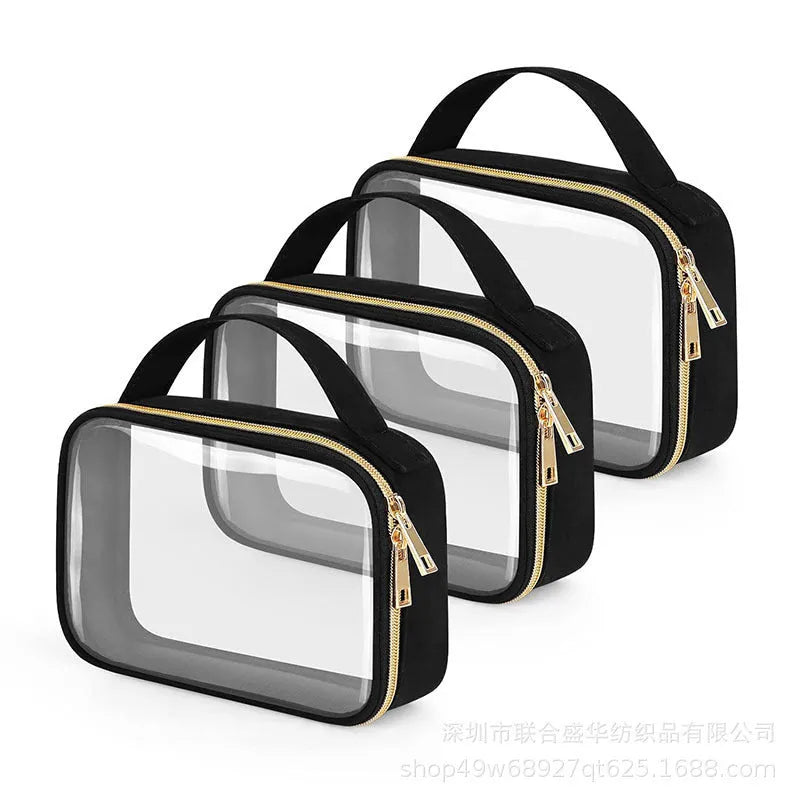 Transparent PVC lipstick storage wash bag with chain detail in multiple colour options