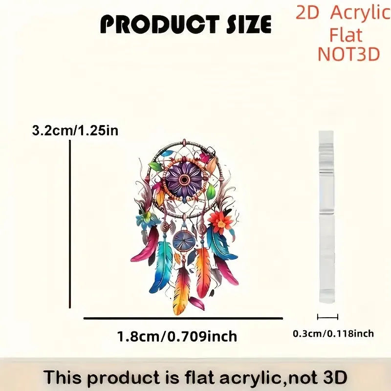 Flat acrylic earrings with printed dreamcatcher pattern in geometric shape, unisex design