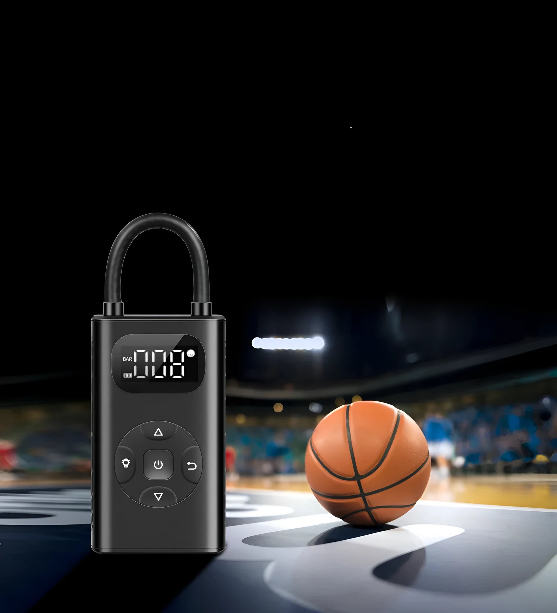 Black M09X portable tyre inflator power bank with aviation aluminium casing and a 16cm hose.