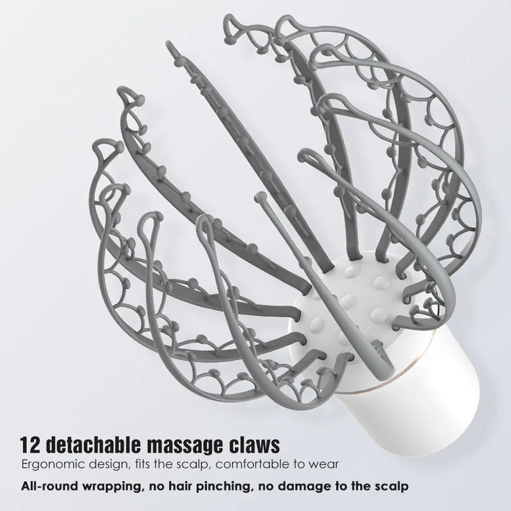 Multi-claw electric head massage tingler with TPE material in black rechargeable option showing compact design