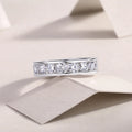 Large star moissanite wedding ring in S925 silver with platinum plating on white background