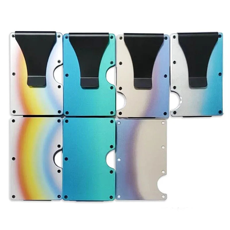Ultra-thin aluminium alloy card package with metal clamp and gradient colour finish
