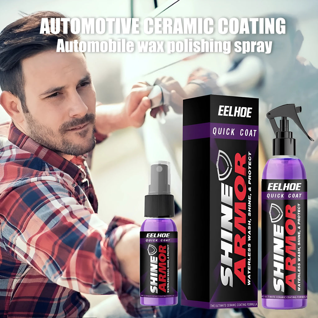 Purple liquid car nano coating spray bottle in 100ml size next to a 30ml bottle.