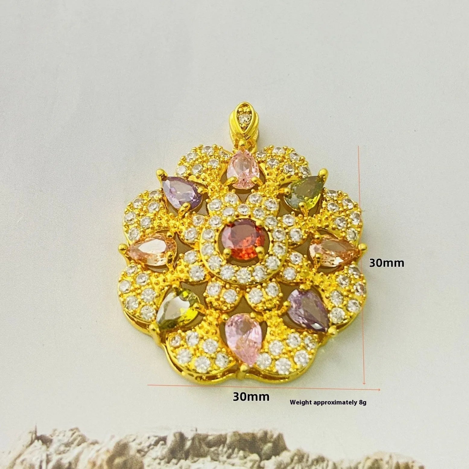 Women's floral zircon pendant necklace in gold, champagne gold, or platinum colour with optional chain