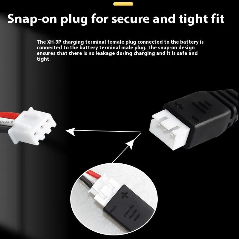 7.4V lithium battery USB charging cable with overcharge protection indicator light, black, 54cm cord