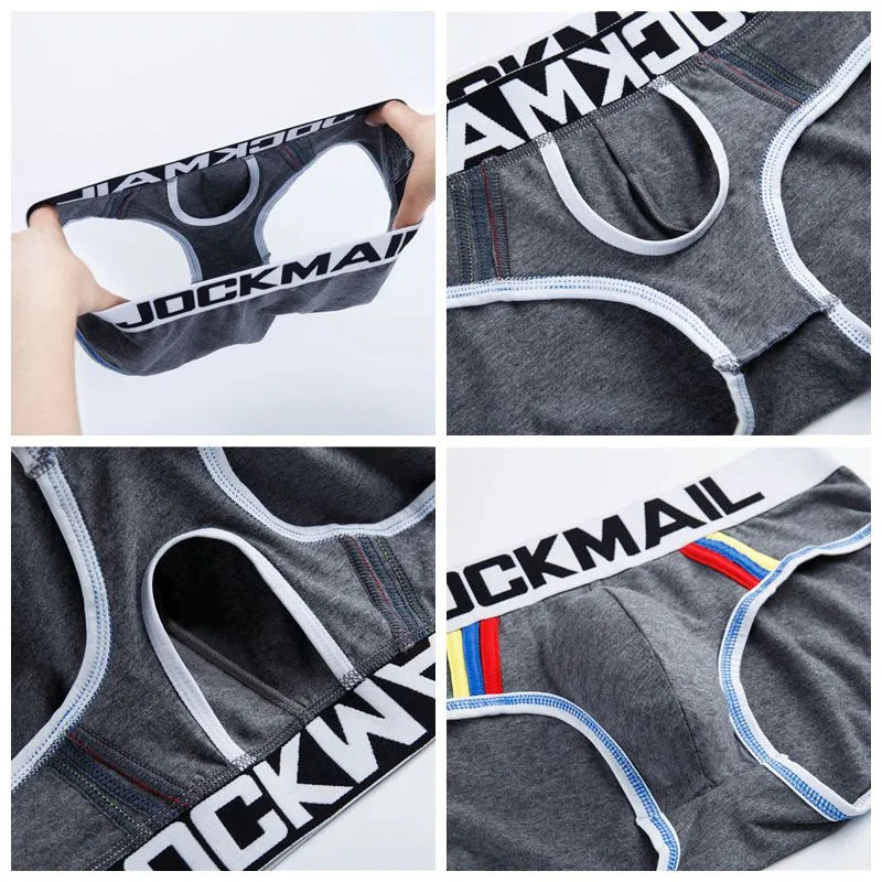 Men's modal high waist U convex big pouch briefs in black, front view