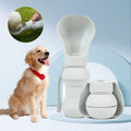 Collapsible silicone pet drinking cup shown folded and unfolded with packaging options