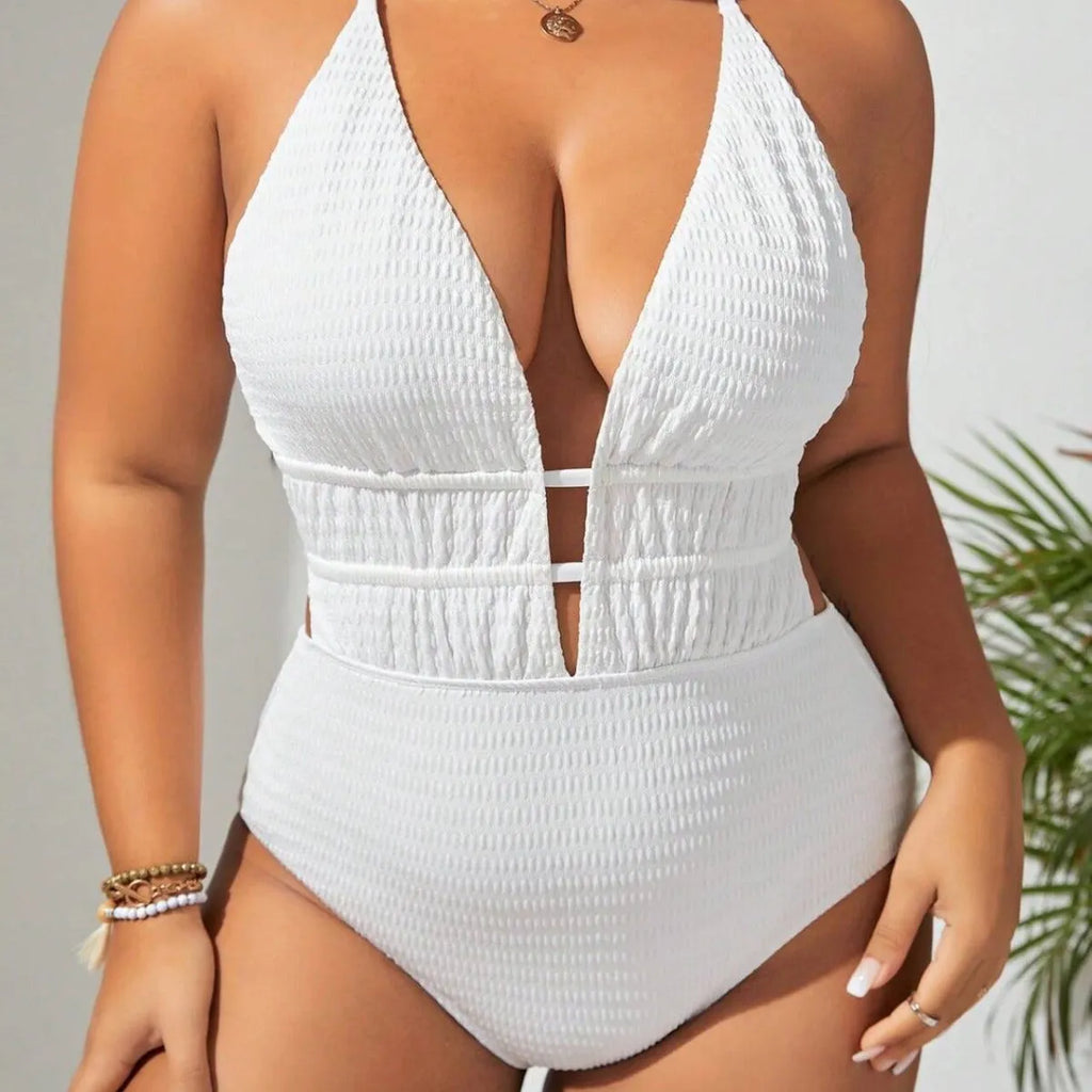 Women's solid colour one-piece swimsuit with belly-covering front, sleeveless, polyester fabric, available in multiple colours and sizes 0XL to 4XL