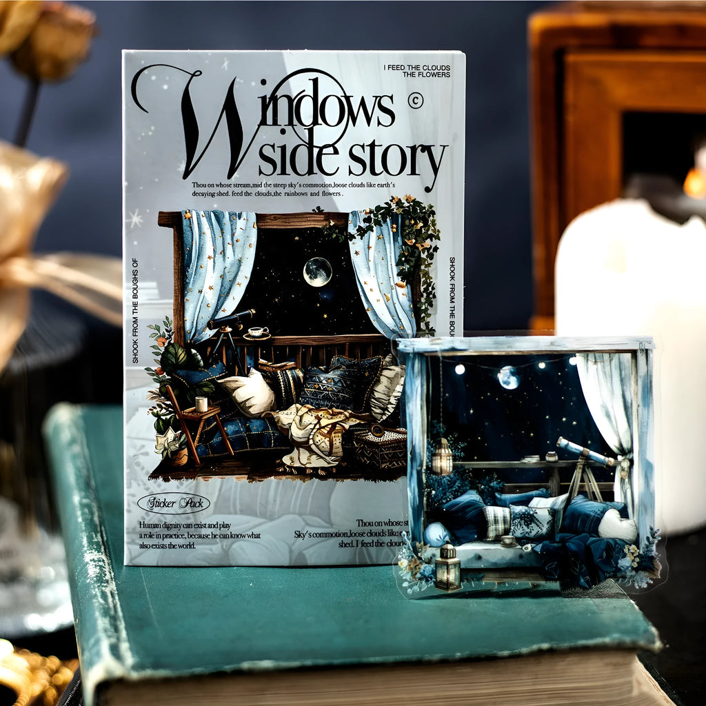 Window story series retro decorative journal stickers with scenic window designs