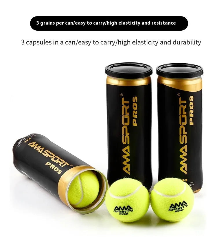 Three cage plate tennis training balls in black, green and yellow colours