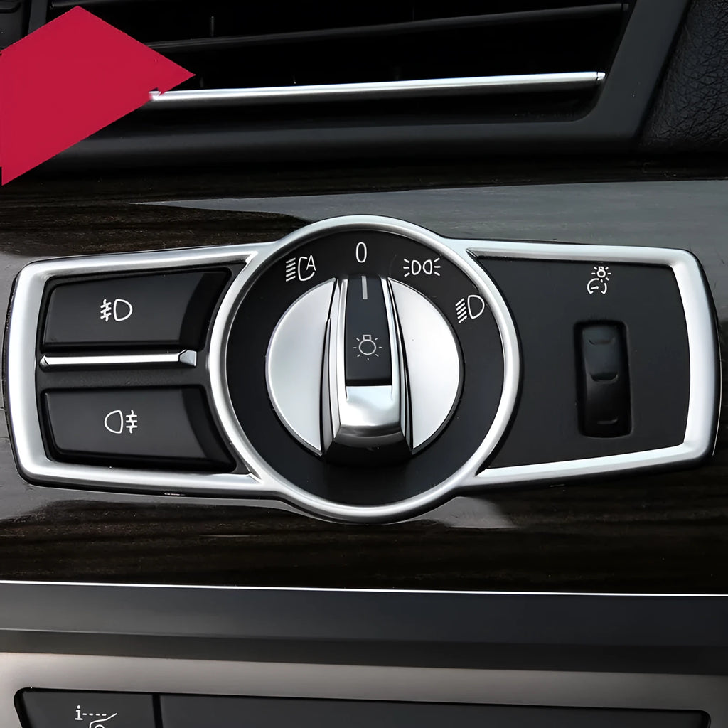 Silver ABS plastic decorative trim for BMW 5 Series headlight switch frame interior sticker