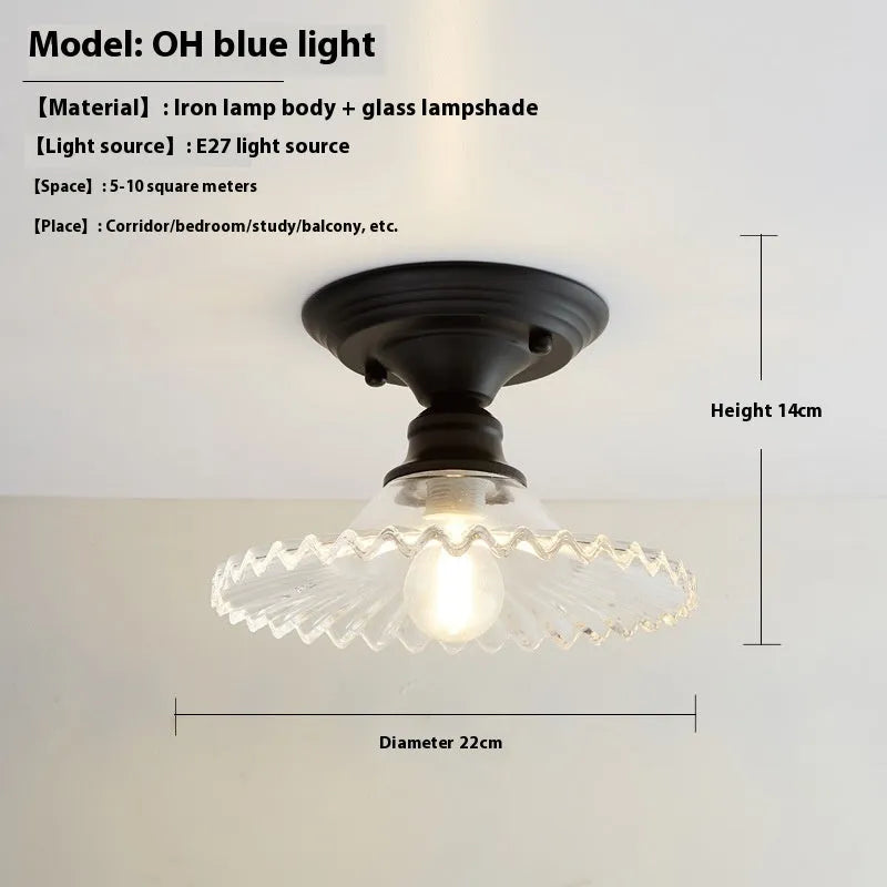 American retro single-head pendant lamp with glass cover for ceiling mounting.