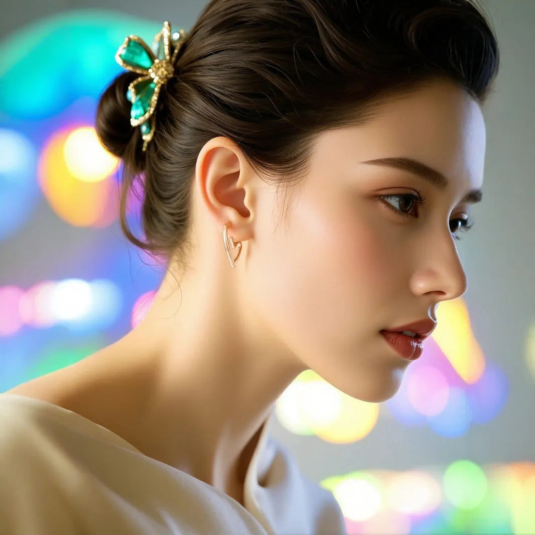 Golden love earrings for women with a simple cold style heart design