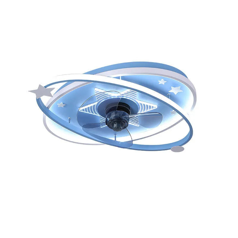 Blue children's bedroom ceiling fan with light fixture and remote control