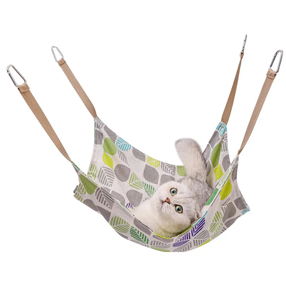 Yellow cotton linen cat hammock 47x47cm with hanging hook for cage