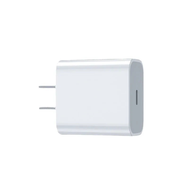White 20W USB-C PD wall charger with either a US or European plug style.