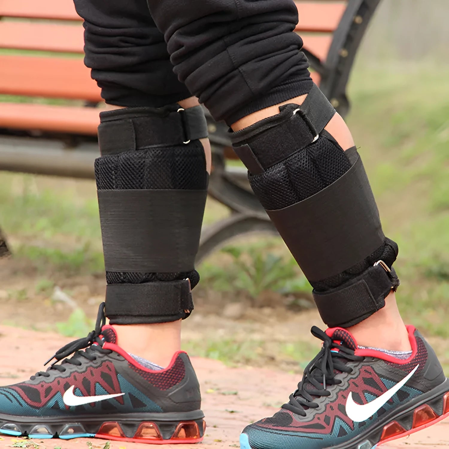 Sandbag leggings for weight-bearing running workout with nylon legging empty sleeve