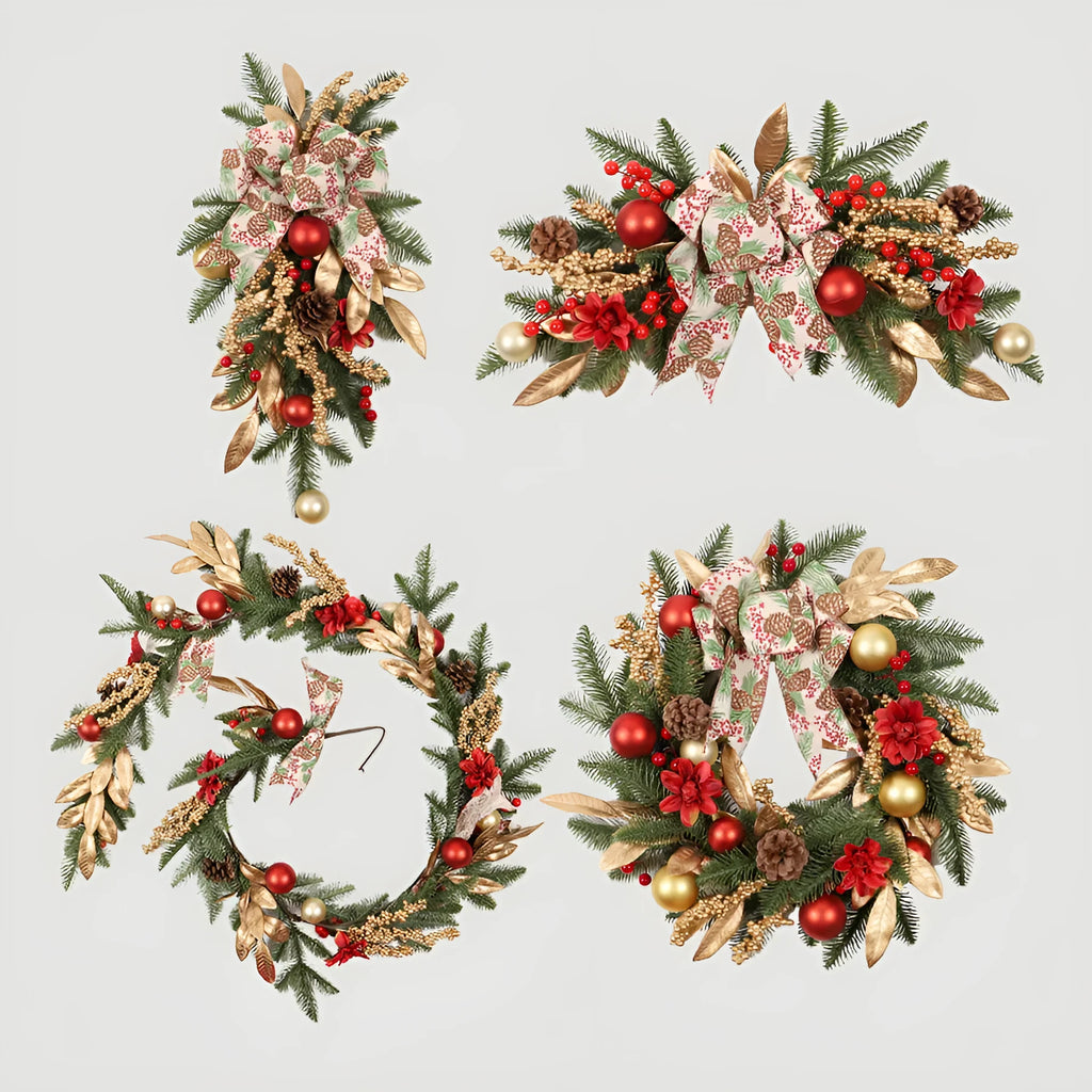 Plastic Christmas garland in American country style with optional lighting in four decorative variations