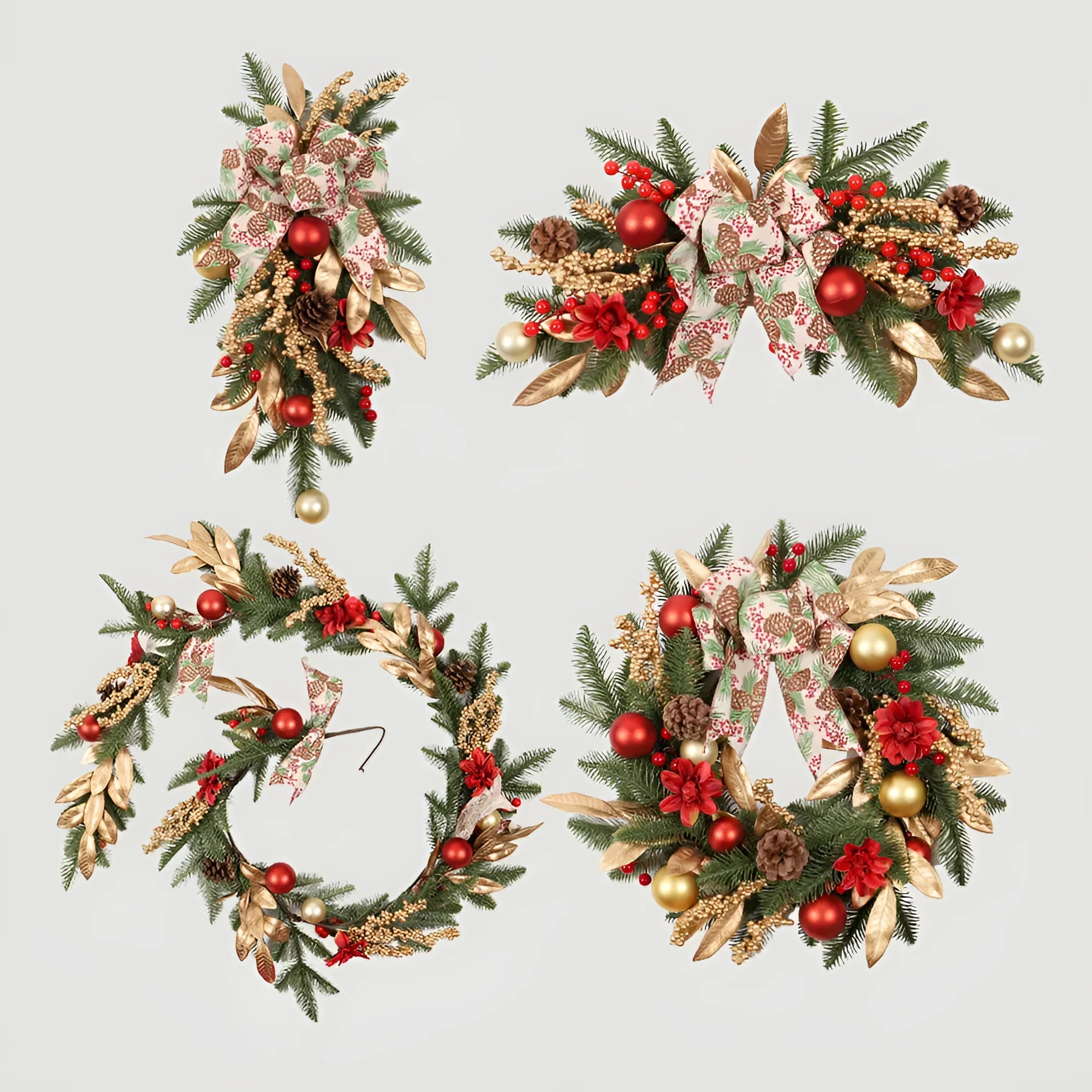 Plastic Christmas garland in American country style with optional lighting in four decorative variations
