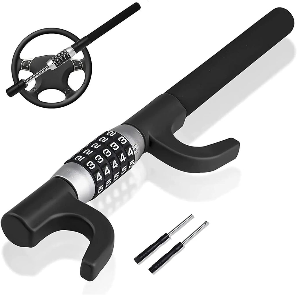 Car anti-theft password steering wheel U-lock in alloy steel with black, blue, and red colour options