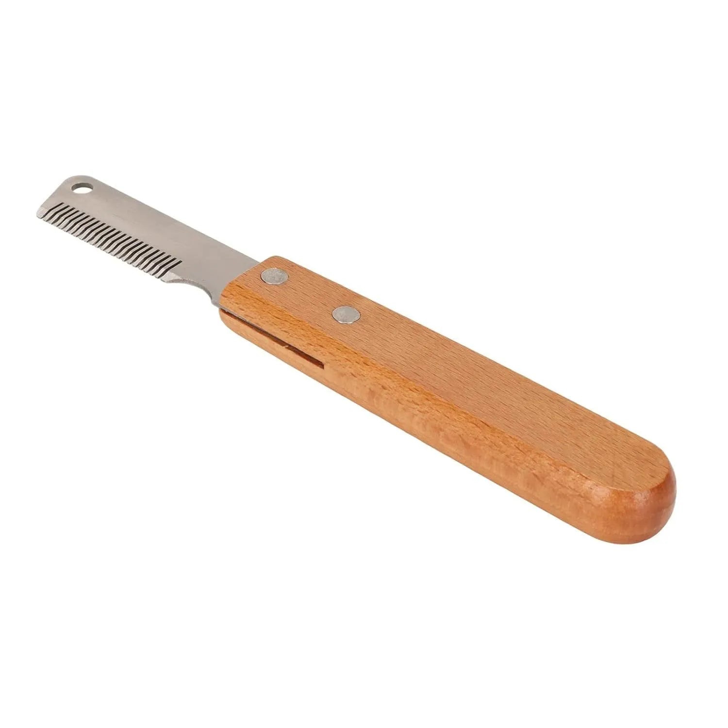 Pet stripping comb with wooden handle and metal teeth for dog cat grooming