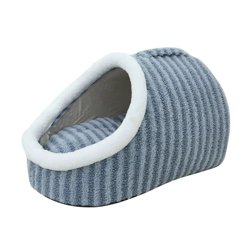 Thickened three-dimensional macaron-style cat bed in blue colour, showing double-piece construction