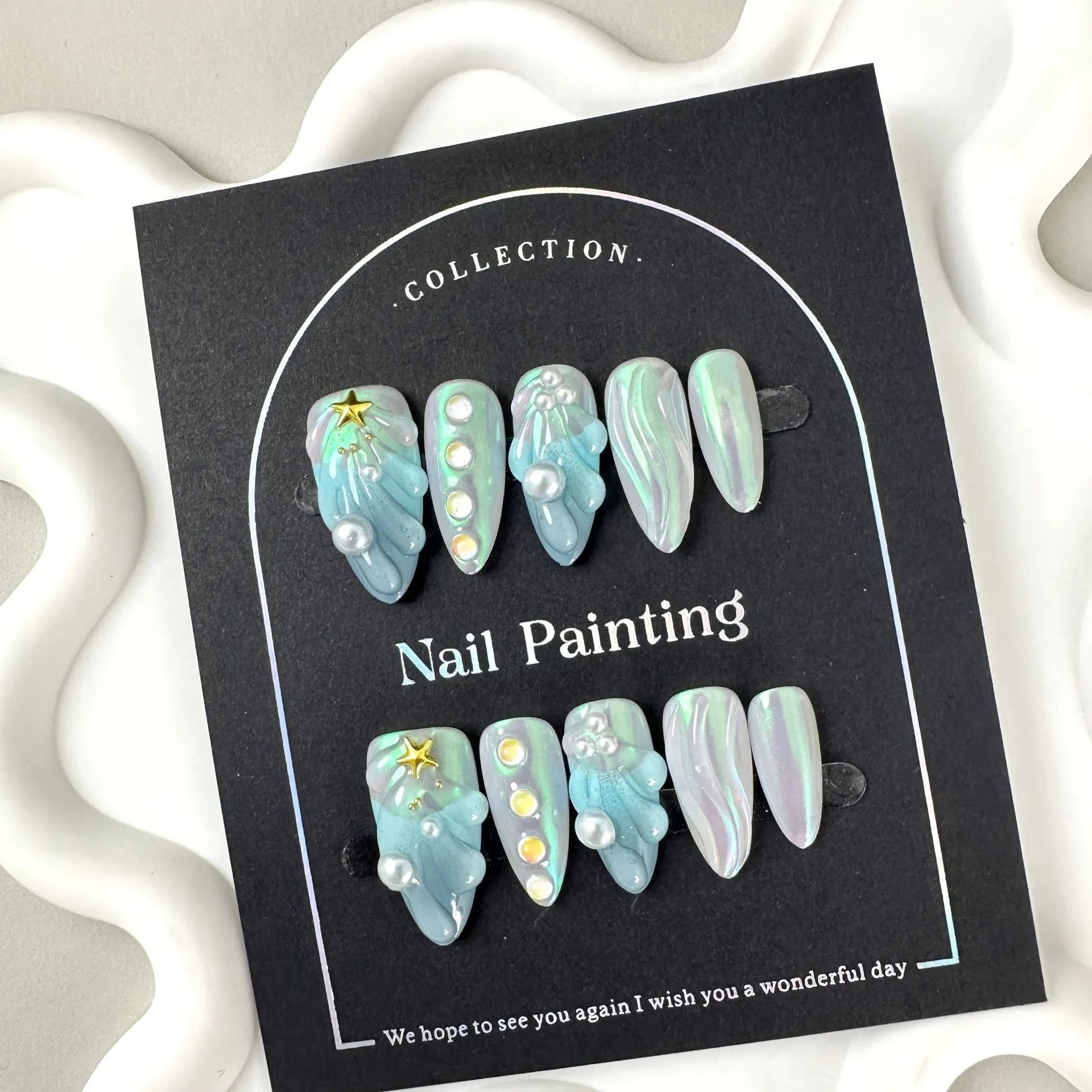 HAILANG blue plastic artificial nail tips set with multiple sizes for women summer fashion