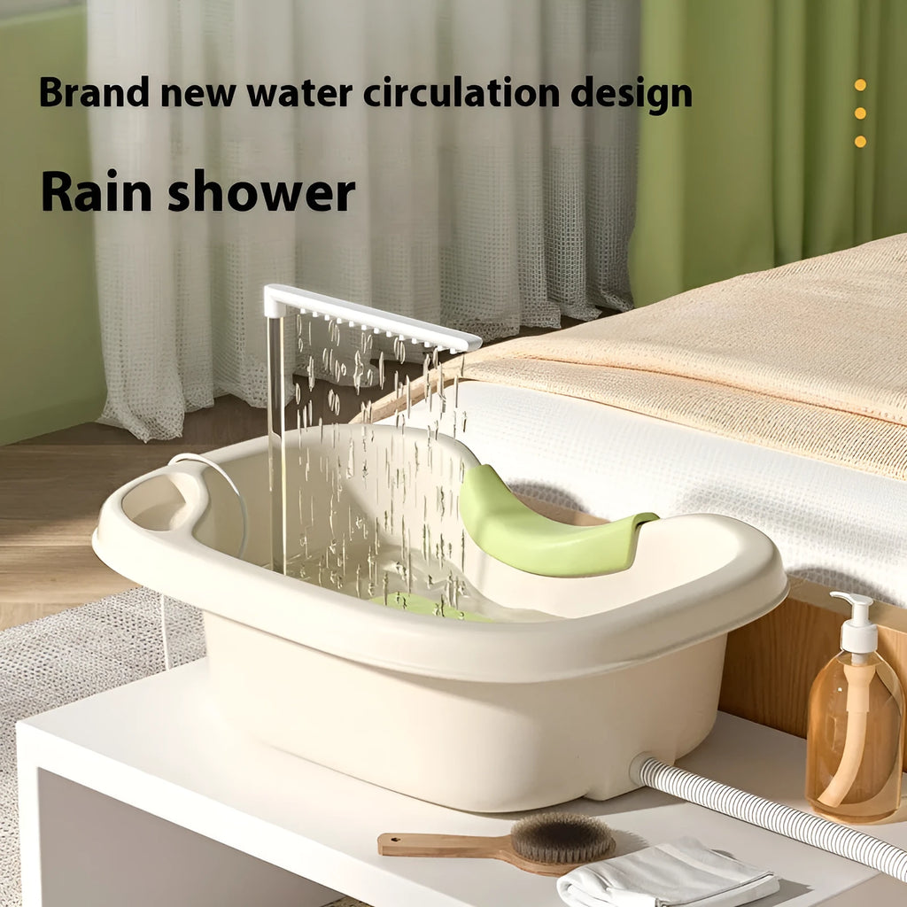 Portable shampoo basin set with circulating water pump and cushioned head support in light pink