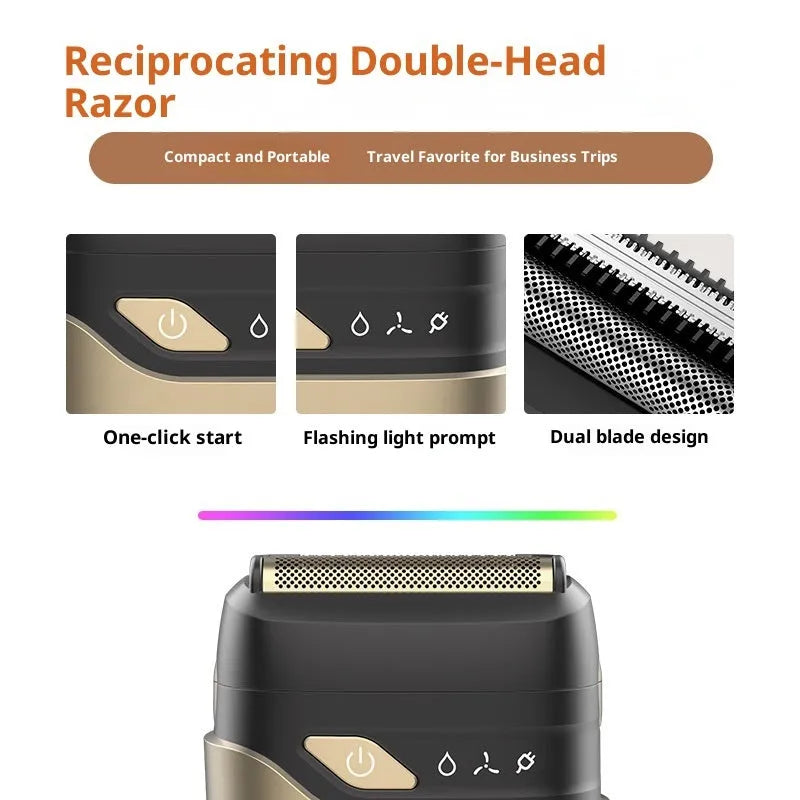 Gold electric reciprocating two cutter head shaver with LED display and floating heads