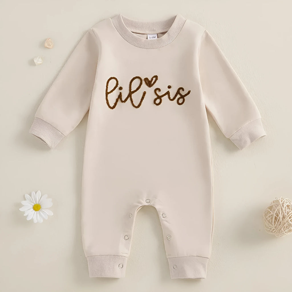 Apricot cotton baby jumpsuit with long sleeves and hide hooks closure for girls 0-18 months