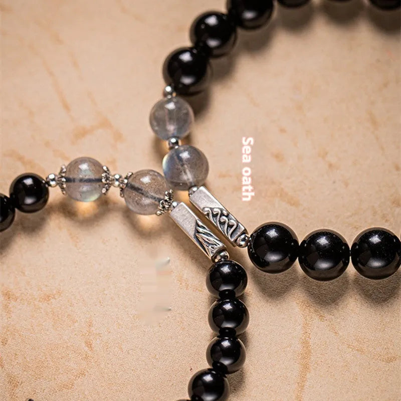 Obsidian Buddha beads DIY couple bracelet kit with 8mm and 10mm natural gemstone beads